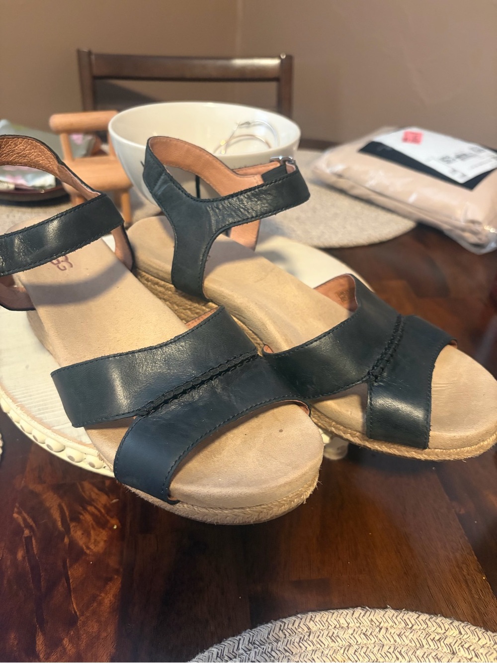 UGG Women’s Black Leather Wedge Sandal